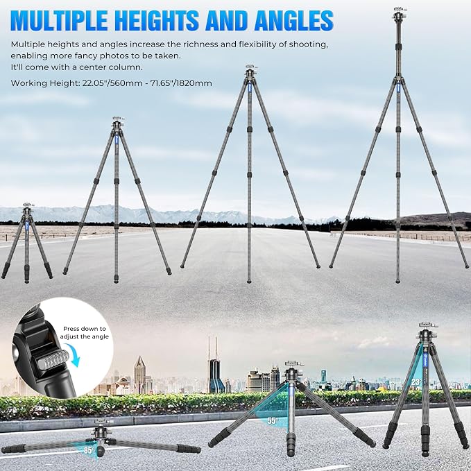 71" Travel Tripod Carbon Fiber for Camera, Compact Lightweight Tripod - Image 3
