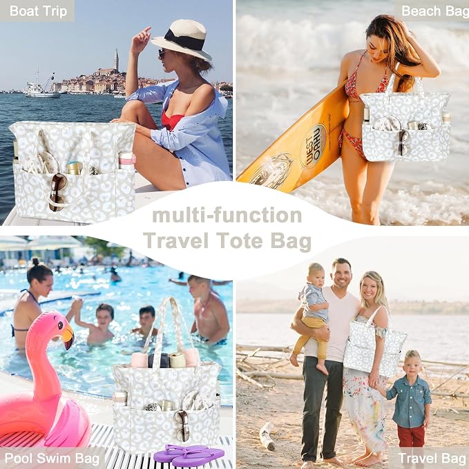 LEDAOU Large Beach Tote Bag Women Waterproof Sandproof Zipper Beach Tote Bag - Image 6