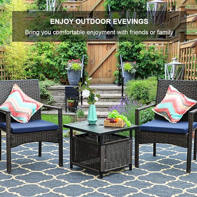 PHI VILLA Patio Wicker Chair Set of 2, Outdoor Modern PE Rattan Armchair - Image 7