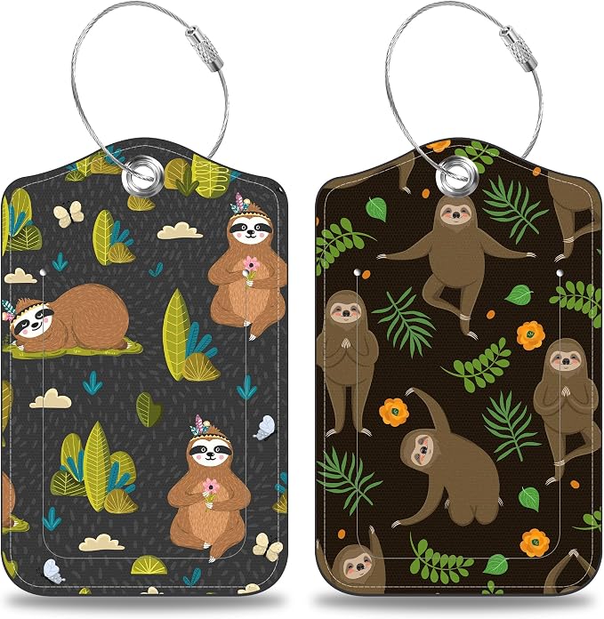 2 Pack Yoga Luggage Tags for Suitcases Funny Sloths Leather Luggage Tags by Unknown