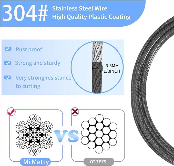 3.3mm Outdoor Travel Stainless Steel Security Cable-20ft Luggage Lock Safety - Image 2