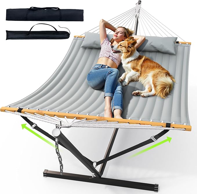 Double Hammock with Stand for Outdoor, Heavy Duty Portable Hammock with by ANAGOO