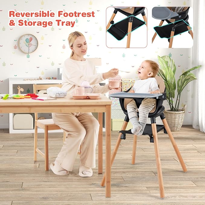 HONEY JOY Baby High Chair, 6 in 1 Convertible Wooden Highchair - Image 2