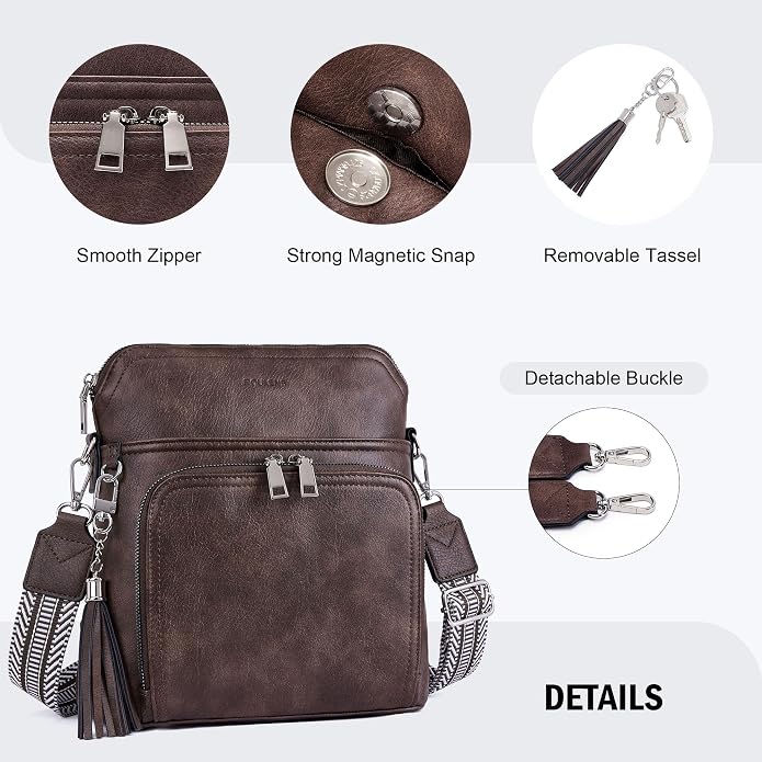 Crossbody Purse for Women, Lightweight Medium Crossbody Bag Soft Leather - Image 5