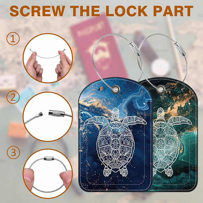 2 Pack Luggage Tag for Suitcase Liquid Marble and Turtle Leather Suitcase Tags - Image 4