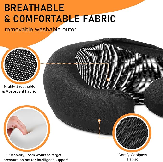 Travel Pillow - Hooded Neck Pillow Airplane Memory Foam Filling - Image 3