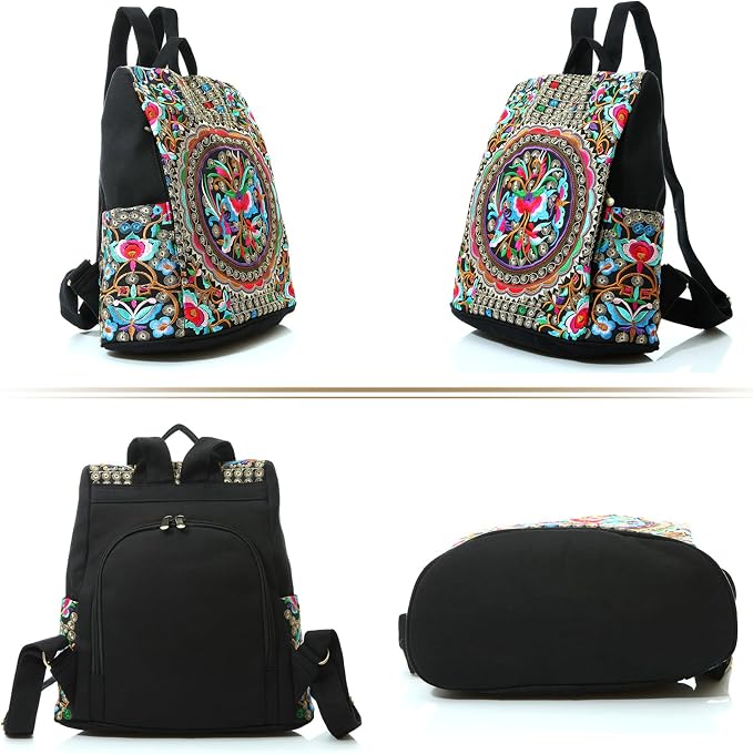 Jursccu Embroidered Women Backpack Purse, Fashion Canvas Travel Anti-theft - Image 7