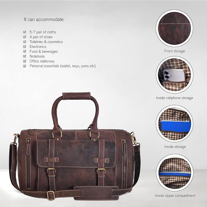 Genuine Leather Duffle Bag for Men | Vintage Weekender Travel Bag | Overnight - Image 3