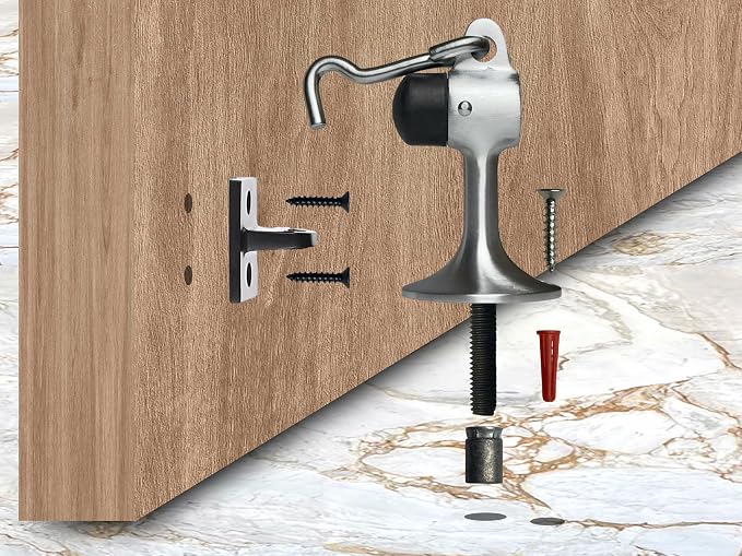 QCAA Solid Brass Door Stop, 3-15/16" Height, Satin Chrome, Made in Taiwan - Image 3