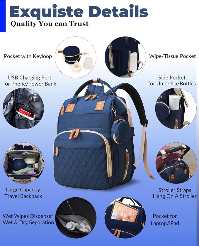 Diaper Bag with Changing Station, Waterproof 3 in 1 Baby Diaper Backpack with - Image 3
