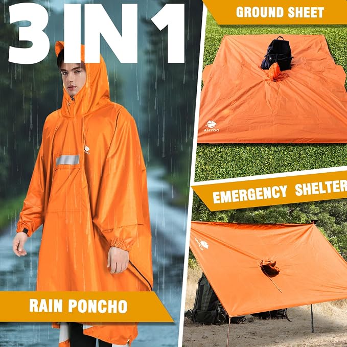 ANYOO Hooded Rain Poncho for Adults Waterproof Lightweight Rain Coat for Men - Image 7