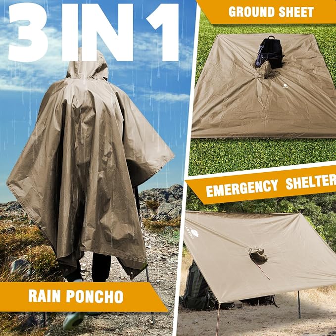 ANYOO Hooded Rain Poncho for Adults Waterproof Lightweight Rain Coat for Men - Image 6