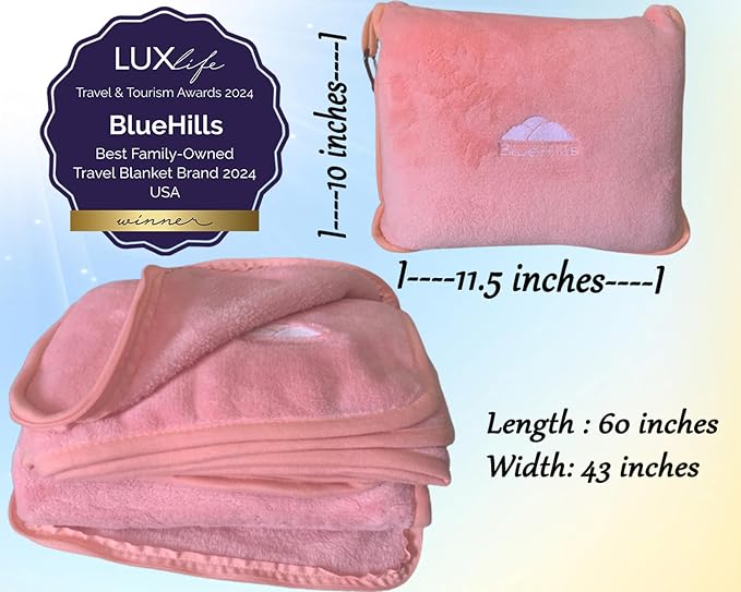 BlueHills Premium Soft Travel Blanket Pillow Airplane Blanket in Soft Bag case - Image 3