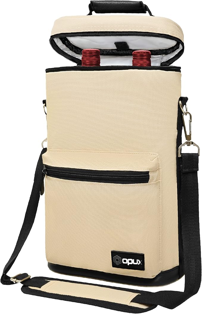opux Wine Bag 2 Bottle Wine Tote Carrier, Insulated Wine Cooler Bag by OPUX
