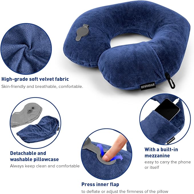 Rewondah Neck Pillows for Travel, Inflatable Travel Pillow, Inflatable Neck - Image 3
