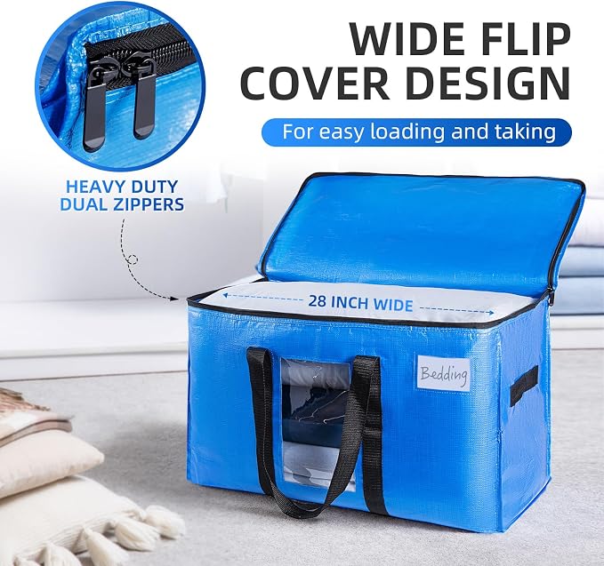 TAILI Extra Large Moving Bags, 4 Pack Blue Heavy Duty Totes - Image 4