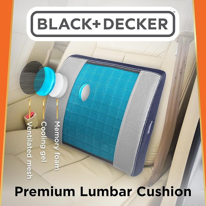 BLACK+DECKER Cooling Gel Lumbar Memory Foam Cushion – Ergonomic Back Support - Image 7