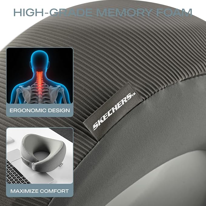 Skechers Men's Memory Foam Neck Pillow, Comfortable & Breathable Travel Pillow - Image 8