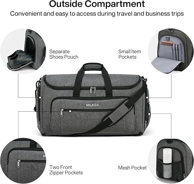 MILADA Convertible 2-in-1 Garment Duffel Weekender Bag Carry On Garment Bags - Image 4