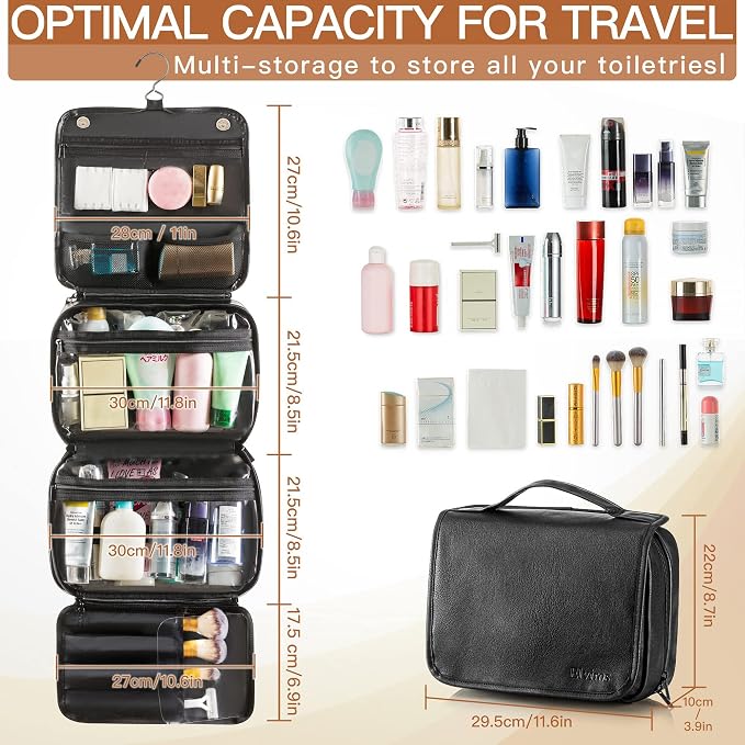 Elviros Hanging Toiletry Bag Removable Travel Bag PU leather Makeup Cosmetic - Image 6