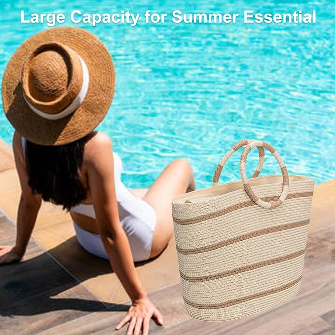 Beach Bags for Women Straw Tote Bag Summer Beach Bag Large Woven Straw Tote for - Image 3