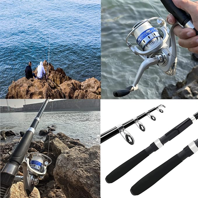 Fishing Pole Combo Set, 2.1m/6.89ft 2PCS Collapsible Rods 2PCS Spinning Reels - Image 6