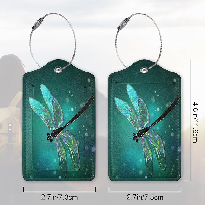 2 Pack Luggage Tag for Suitcase, Dragonfly Leather Suitcase Tags Identifiers - Image 2