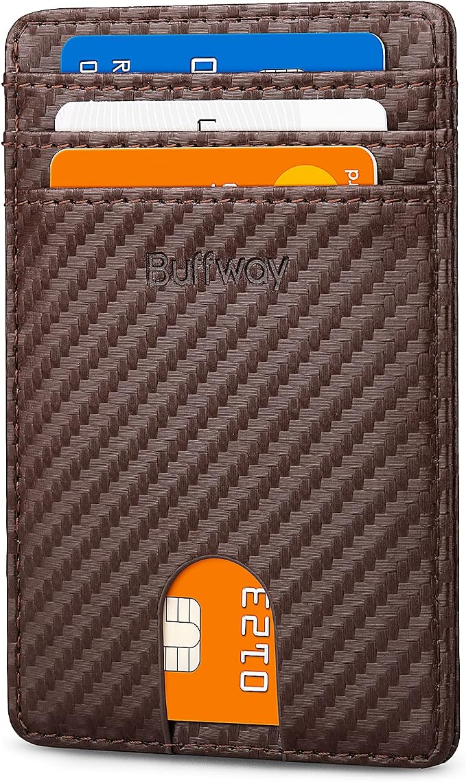 Buffway Mens Slim Wallet, Minimalist Thin Front Pocket Leather Credit Card by Buffway
