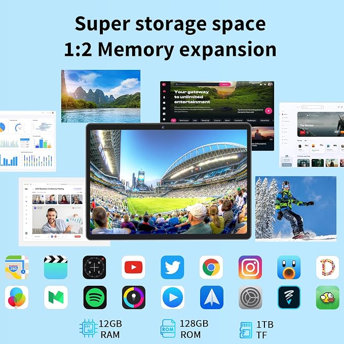 Android 14 Tablet with Keyboard, 12GB RAM, 128GB Storage, 1TB Expandable - Image 2