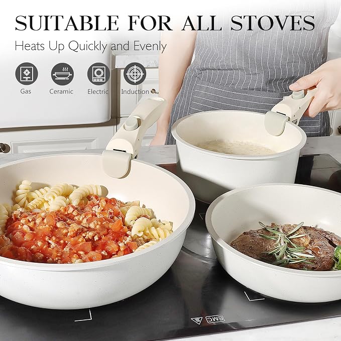GiPP 11Pcs Pots and Pans Set Non Stick, Cookware Sets Nonstick Detachable Handle - Image 4