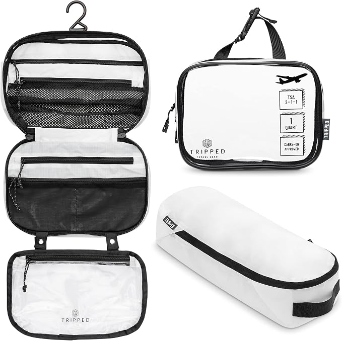 Toiletry Bag Kit Set: Hanging Travel Toiletry Bag + 311 TSA Cosmetic Liquid Bag by TRIPPEDTravelGear