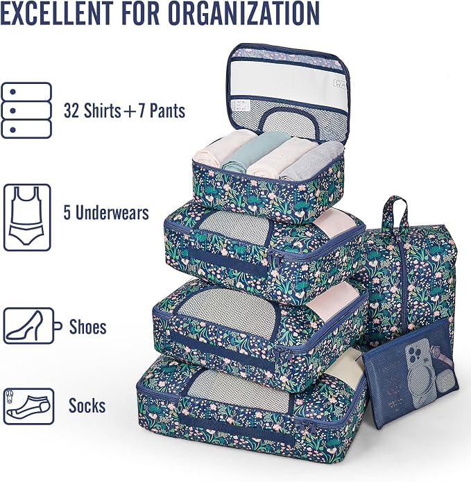 Veken 8 Set Packing Cubes for Travel Essentials, Suitcase Organizer Bags in 4 - Image 5