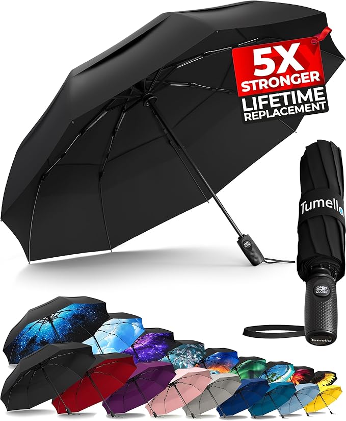 TUMELLA Strongest Windproof Travel Umbrella, Small Strong but Light Portable by Tumella