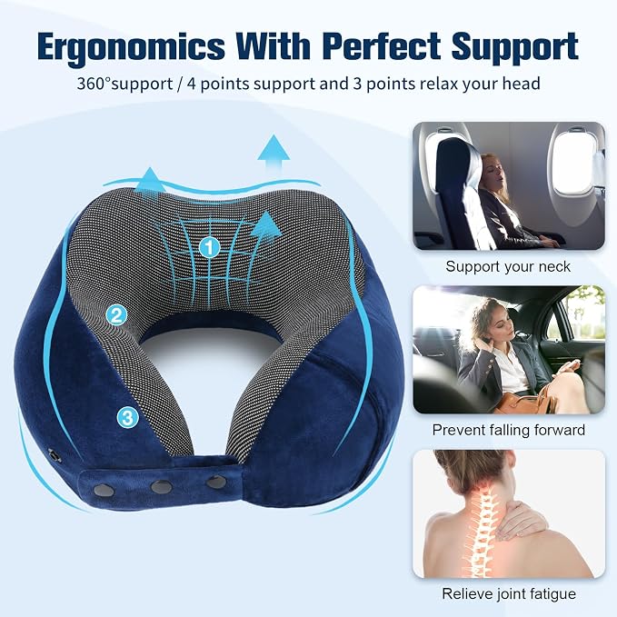 Neck Pillow for Traveling, Travel Pillows for Airplanes, 100% Pure Memory Foam - Image 9