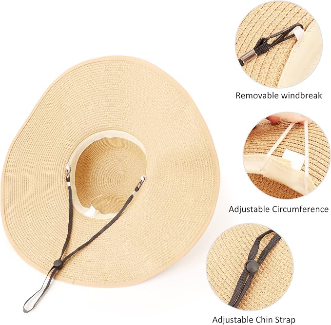 DRESHOW Beach Hats for Women Big Straw Wide Brim Summer Hat Floppy Foldable - Image 7