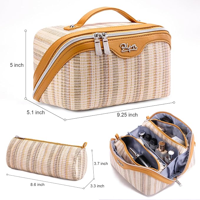 Travel Makeup Bag for Women: Large Capacity Open Flat Make up Bag Set of 3 - Image 2