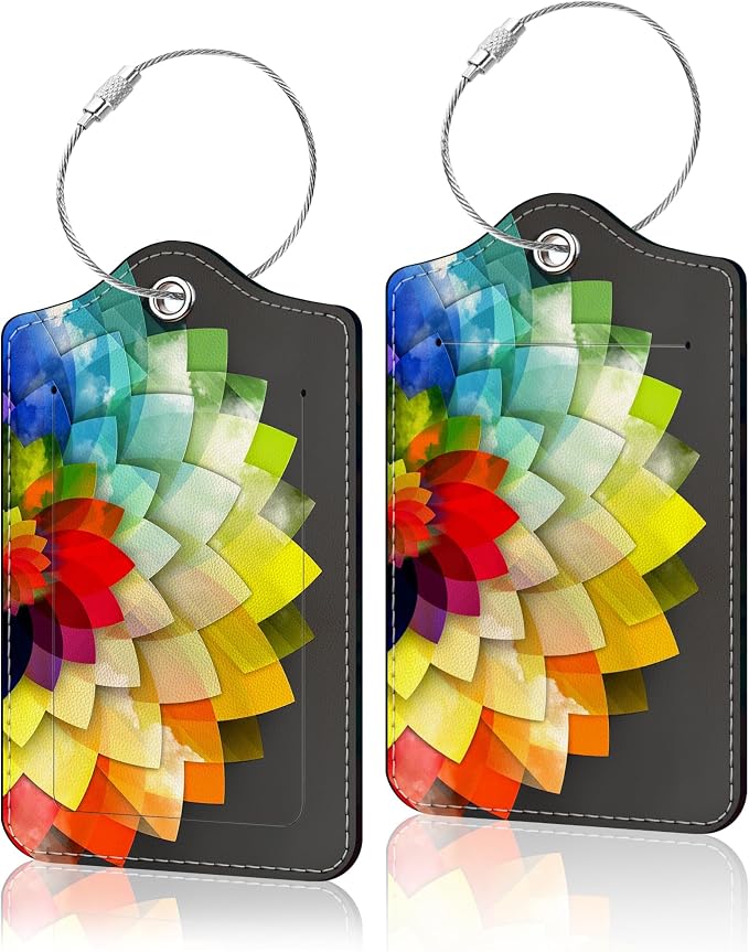 2 Pack Luggage Tag for Suitcase, Cute Unique Leather Suitcase Tags Identifiers by COWDIY
