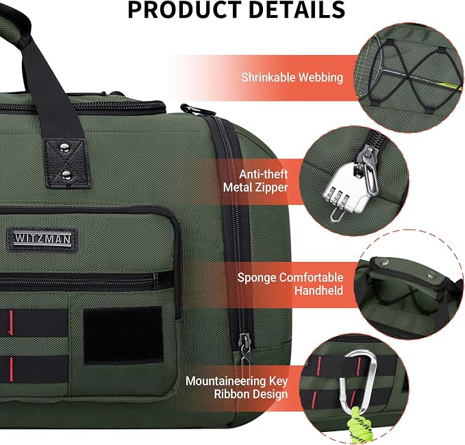 WITZMAN Travel Duffel Bags for Men Large Carry On Weekender Overnight Bag 3 in - Image 8