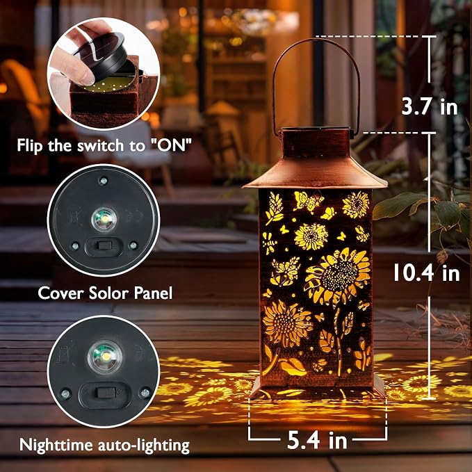 Homemory Sunflower Solar Lanterns Waterproof, Metal Hanging Hollowed-Out Metal - Image 3