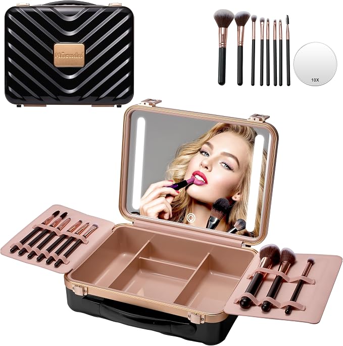 Mocado Travel Makeup Case with Lighted Mirror, Makeup Box with 8 Makeup Brushes by Mocado