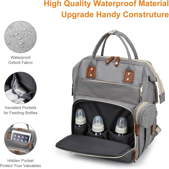 Diaper Bag with Changing Station, Waterproof 3 in 1 Baby Diaper Backpack with - Image 3