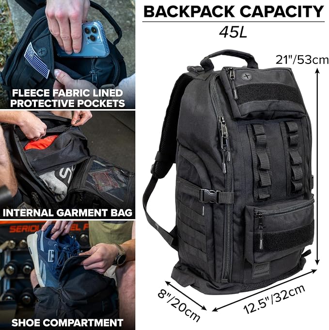 SERIOUS STEEL FITNESS Tactical Backpack and Gym Bag 1000D Nylon Black - Image 5