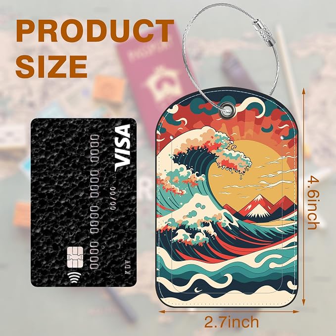 Japanese Style Ocean Wave Sun Leather Luggage Tag - Image 2