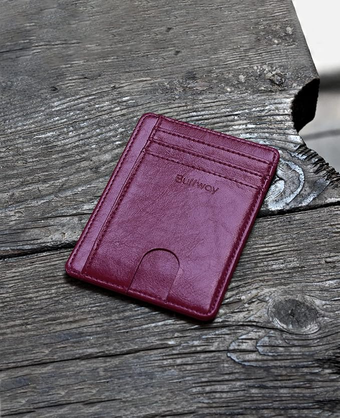 Buffway Slim Minimalist Front Pocket RFID Blocking Leather Wallets - Image 4