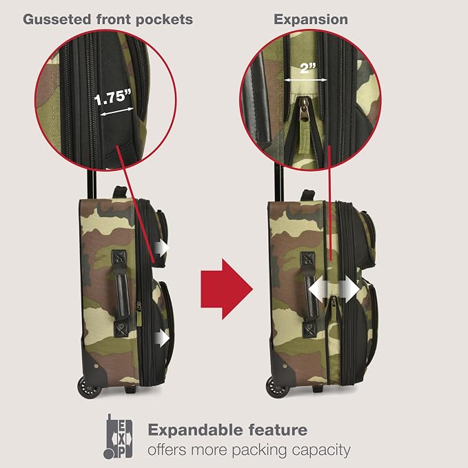 U.S. Traveler Rio Rugged Fabric Expandable Carry-on Luggage, Rolling Suitcase - Image 4