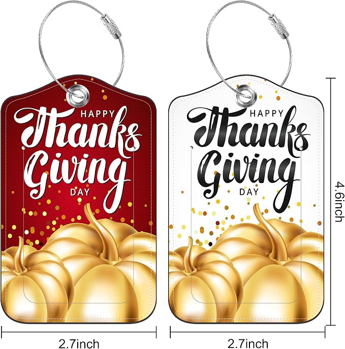 2 Pack Luggage Tag for Suitcase Happy Thanksgiving Day Leather Suitcase Tags - Image 2
