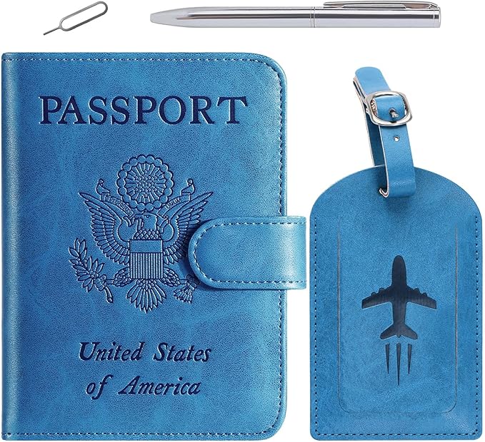 Passport Holder With Luggage Tag Cover Wallet RFID Blocking Leather Case Travel by PASCACOO