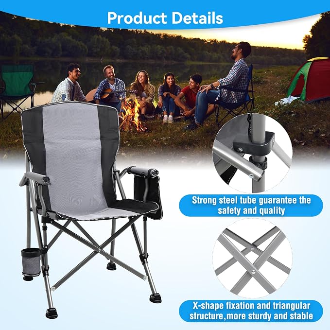 Camping Chair for Adults Heavy Duty Outdoor Patio Lawn Chairs Portable Support - Image 4
