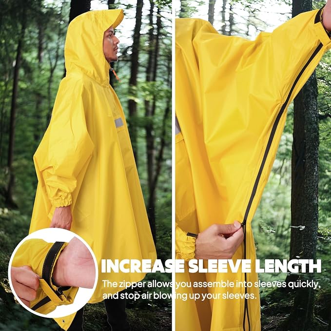ANYOO Hooded Rain Poncho for Adults Waterproof Lightweight Rain Coat for Men - Image 4