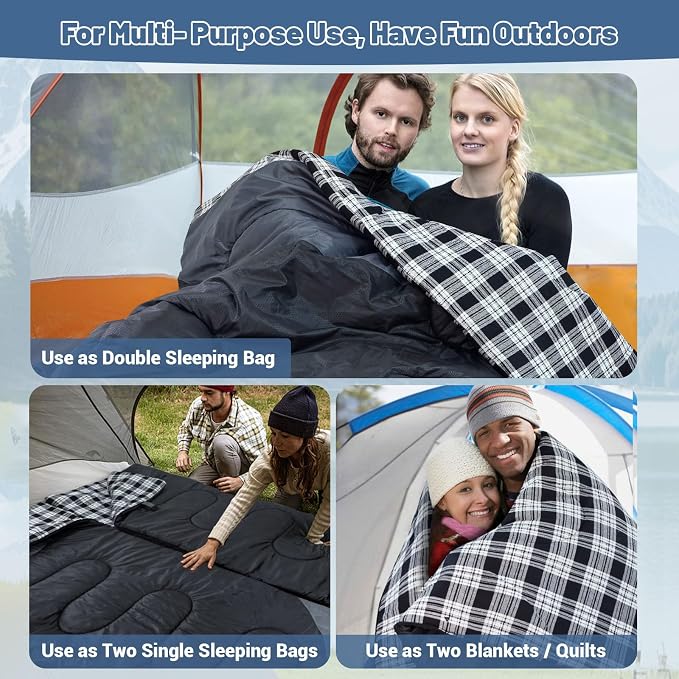 Double Sleeping Bag for Adults Machine Washable 2 Person Camping Sleeping Bag - Image 4